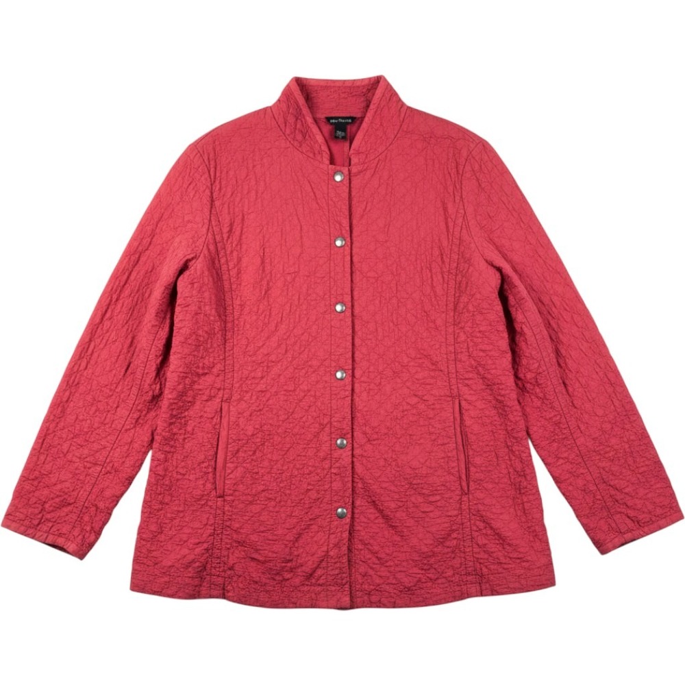 Eileen Fisher Medium Red Quilted Organic Cotton Snap Jacket Stand Collar